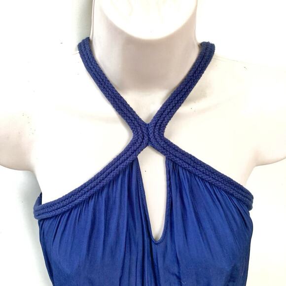 Ramy Brook Navy Mini Dress | High Neck Pleated Cocktail Party Wedding Guest Look - Picture 2 of 16